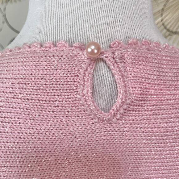VTG Jaclyn Smith Womens Knit Sweater M Pastel Pink Beaded Coquette Floral Dainty - Picture 11 of 16